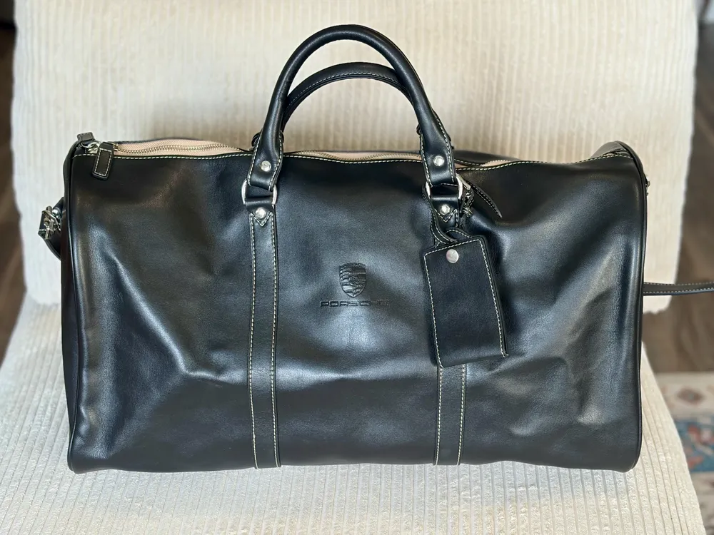 NOS Porsche Black Leather Duffle Bag